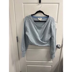 Anthropologie Light Blue Wrap Front V-Neck Sweatshirt Pullover Medium